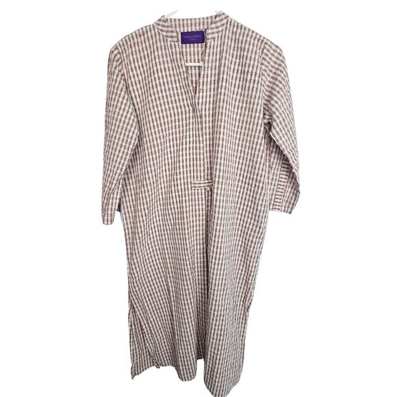 Sana Safinaz Kurti Brown White Checker Seersucker Shirt Women S Top - Picture 1 of 8